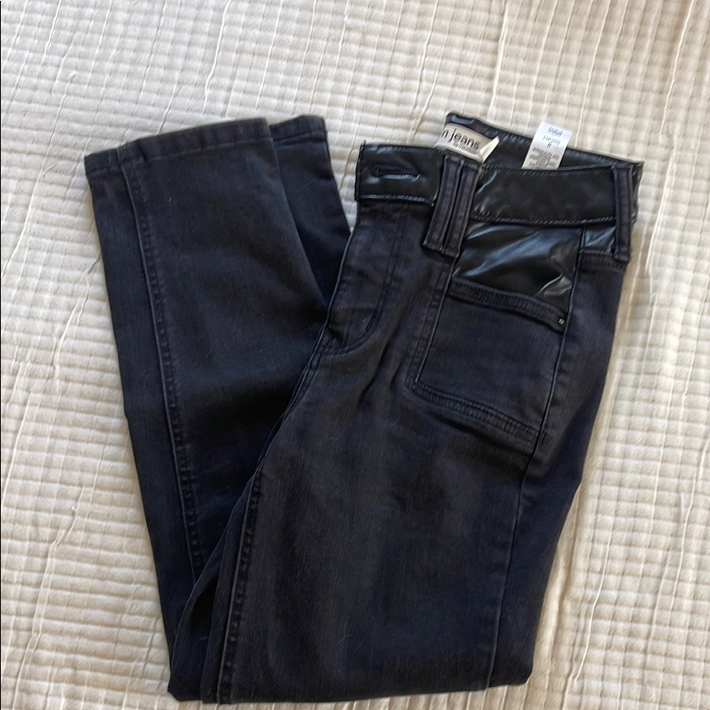 Black Denim Jeans with Leather Accents